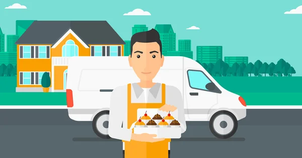 Baker holding box of cakes. Royalty Free Stock Illustrations