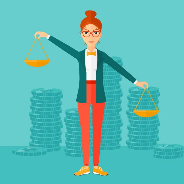 Business woman with scales. — Stockvector