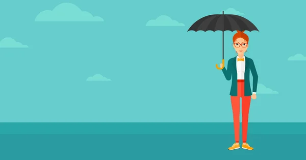 Business woman standing with umbrella. — Stock vektor