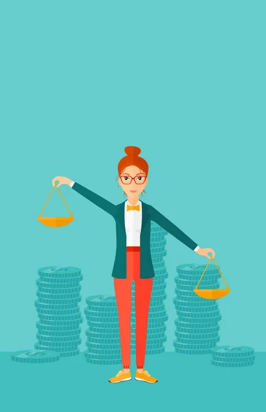 Business woman with scales. — Stockvector
