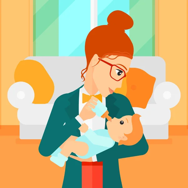 Woman feeding baby. — Stock Vector