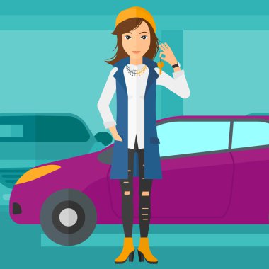 Yeni araba anahtarları tutan kadın.