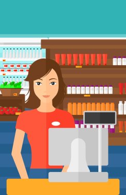 Saleslady standing at checkout. clipart