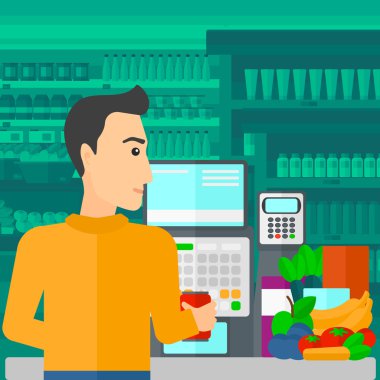 Cashier at supermarket checkout. clipart