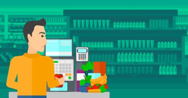 Süpermarket kasada kasiyer.