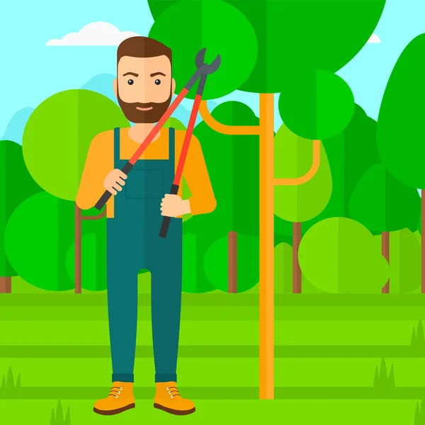 Farmer with pruner in garden. — Stock Vector