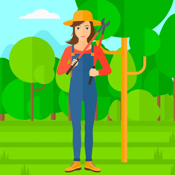 Agriculteur avec taille dans le jardin . — Image vectorielle