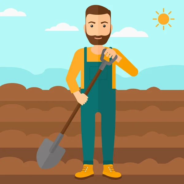 Farmer on the field with shovel. — Stock Vector