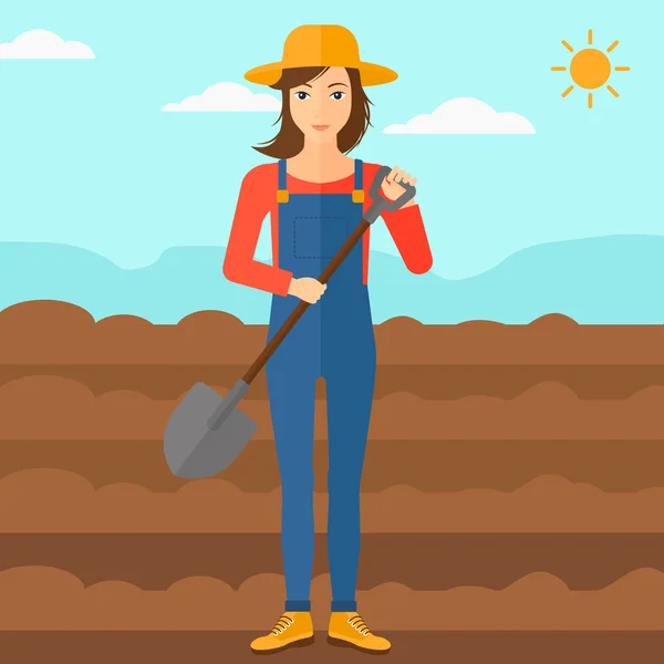 Farmer on the field with shovel. — Stock Vector