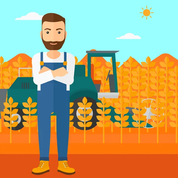 Man standing with combine on background. — Stock Vector