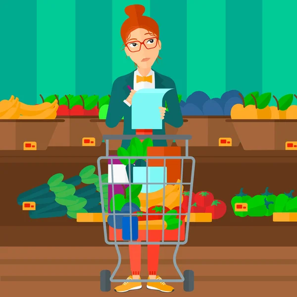 Mujer con lista de compras . — Vector de stock