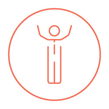 Man with raised arms line icon.