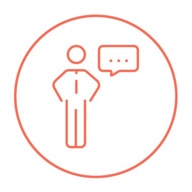 Businessman with a speech square line icon.