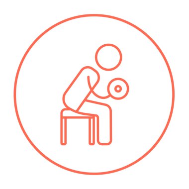 Egzersiz halter satırı simgesi ile adam.