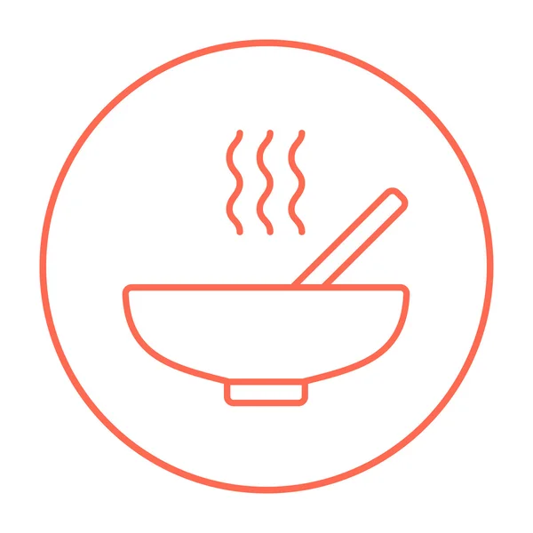 Bowl of hot soup with spoon line icon. — Stock Vector
