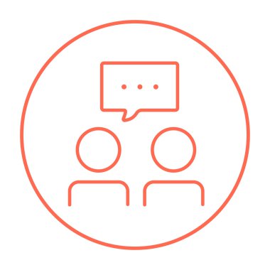 İnsanlarla konuşma kare üzerinde onların kafaları satırı simgesi.