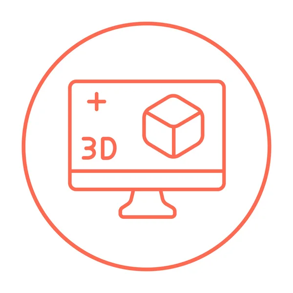 3 d ボックス ライン アイコンとコンピューター モニター. — ストックベクタ