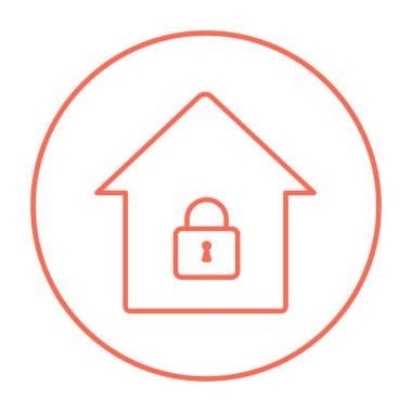 House with closed lock line icon.