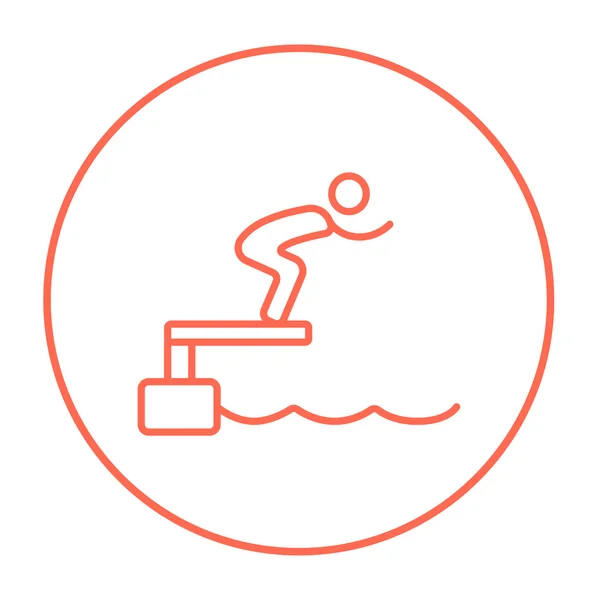 Nadador saltando desde el bloque de partida en el icono de la línea de piscina . — Vector de stock