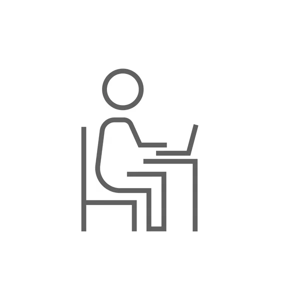 Empresario trabajando en el icono de su línea de computadoras portátiles . — Vector de stock