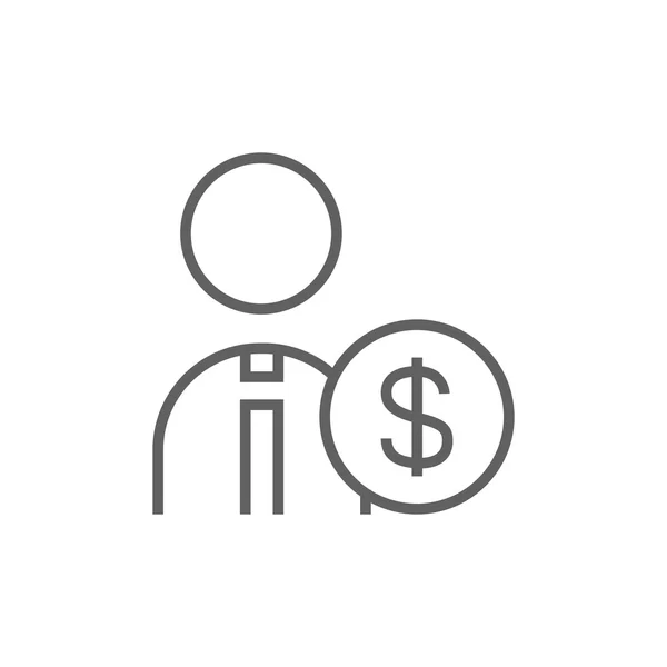 Homme avec icône de ligne de signe dollar . — Image vectorielle