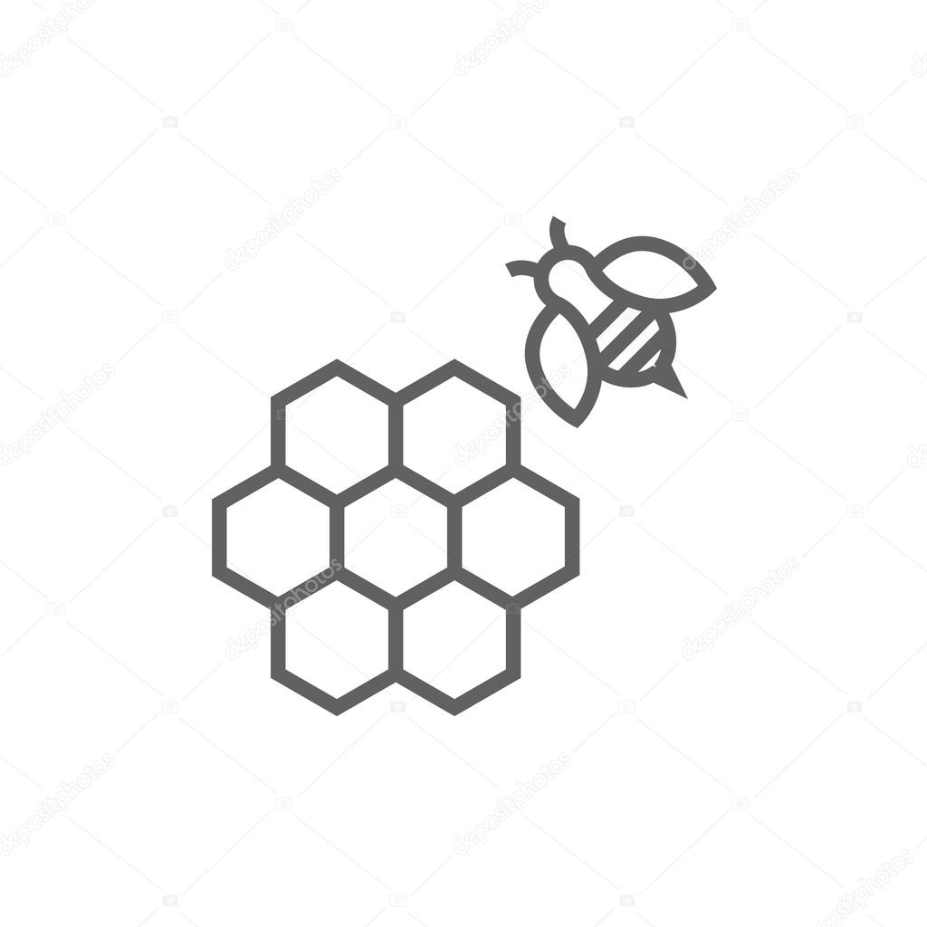 Honeycomb and bee line icon.