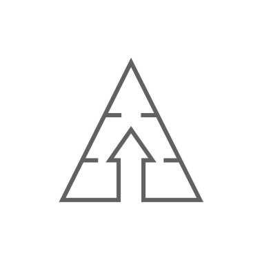Pyramid with arrow up line icon.