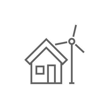 House with windmill line icon.