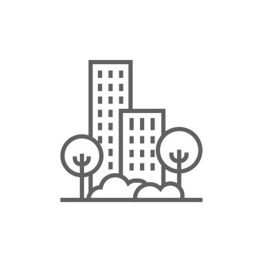 Ağaçlar satırı simgesi ile bina konut.