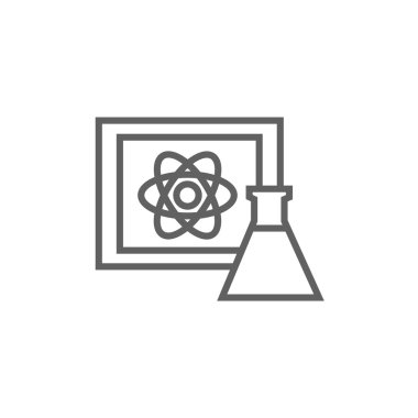 Gemide çizilmiş atom işareti ve şişesi satırı simgesi.