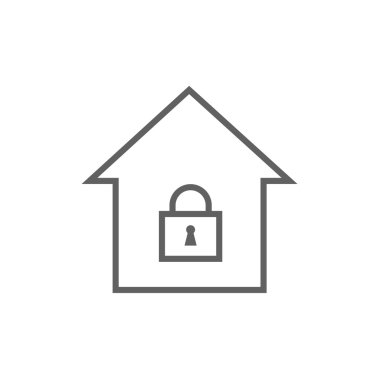 House with closed lock line icon.