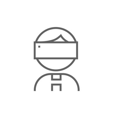 Man wearing virtual reality headset line icon.
