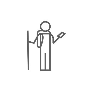 Telefon hattı simgesi ile backpacker turist.