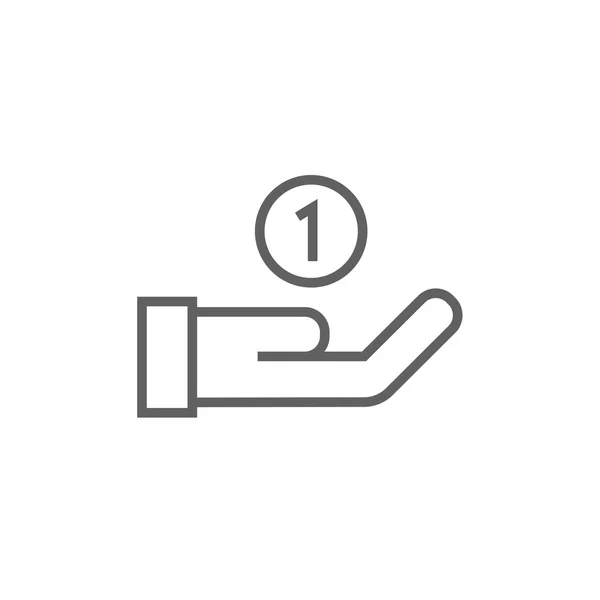 Hand and one coin line icon. — 스톡 벡터