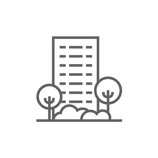Residential building with trees line icon. — Stock Vector