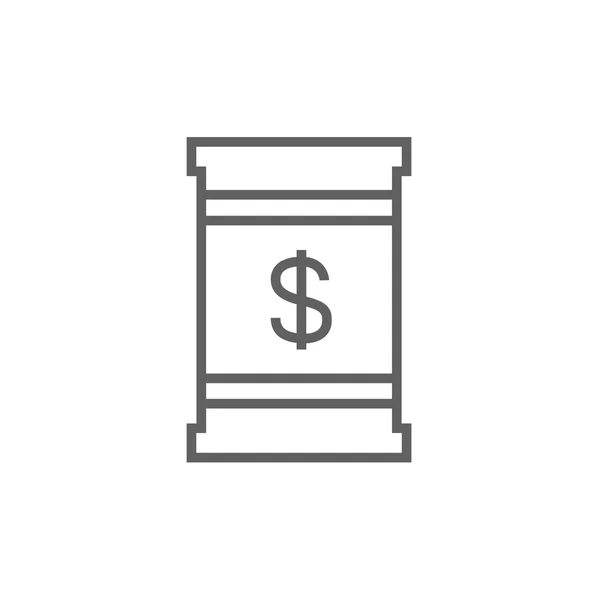 Barril com ícone de linha símbolo dólar . — Vetor de Stock