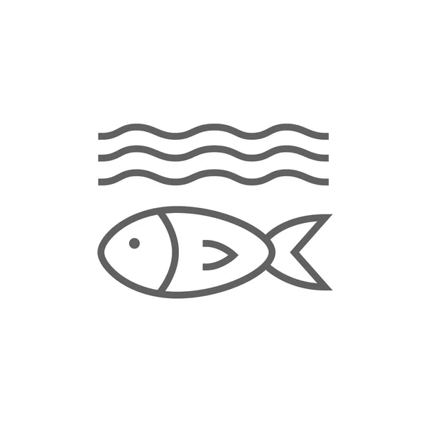 Peixe sob ícone de linha de água . — Vetor de Stock