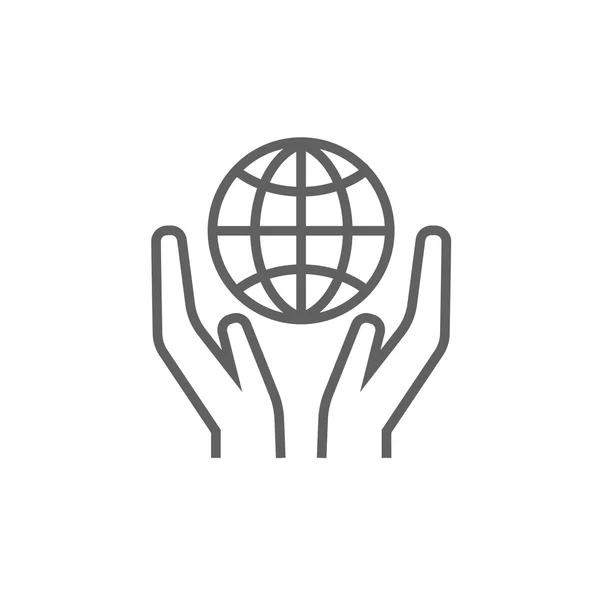 Two hands holding globe line icon. — Stock Vector