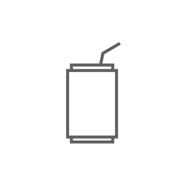 Lata de refrigerante com beber ícone de linha de palha . — Vetor de Stock