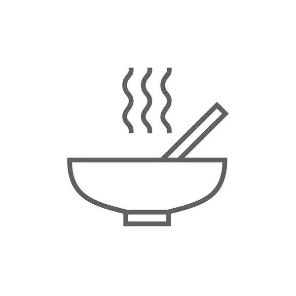 Bowl of hot soup with spoon line icon. — Stock Vector