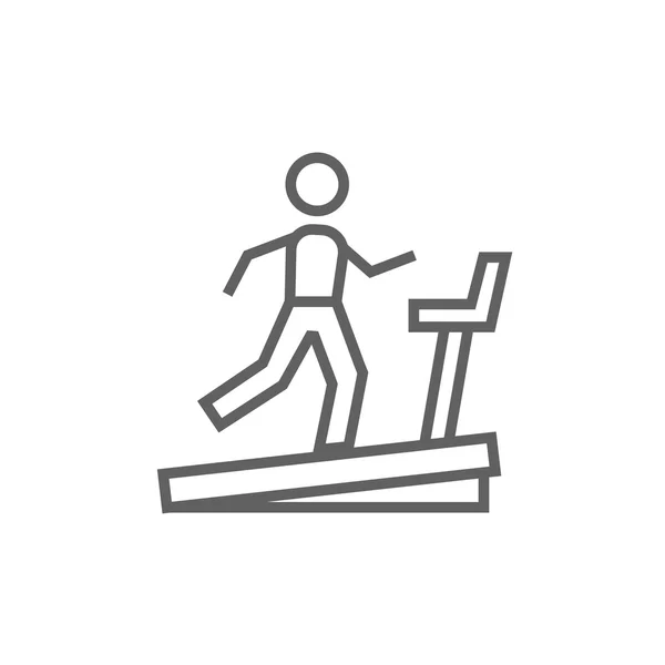Hombre corriendo en la cinta de correr icono de línea . — Vector de stock