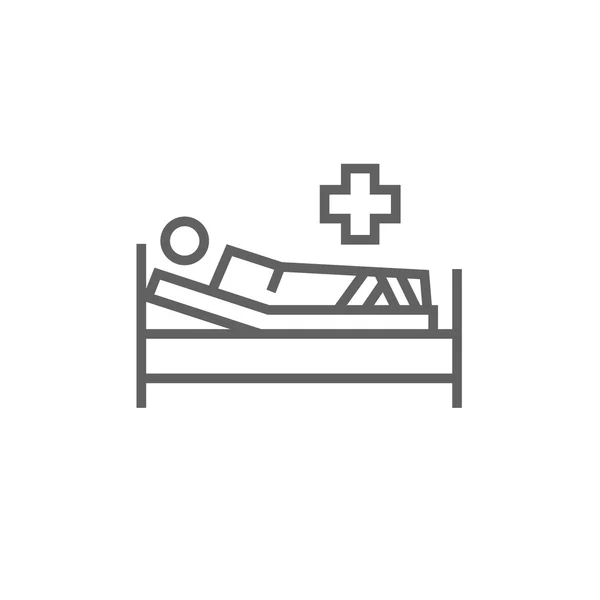 Paciente acostado en la cama icono de línea . — Vector de stock