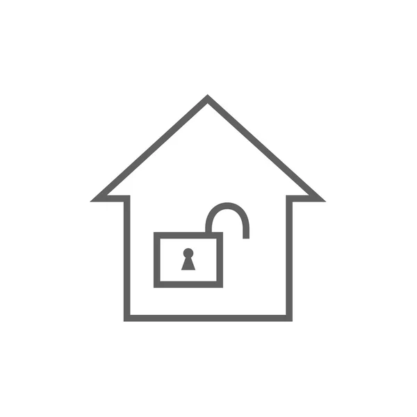 House with open lock line icon. — Stock Vector