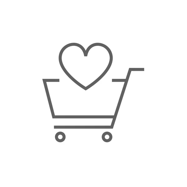 Carrito de compras con icono de línea de corazón . — Vector de stock