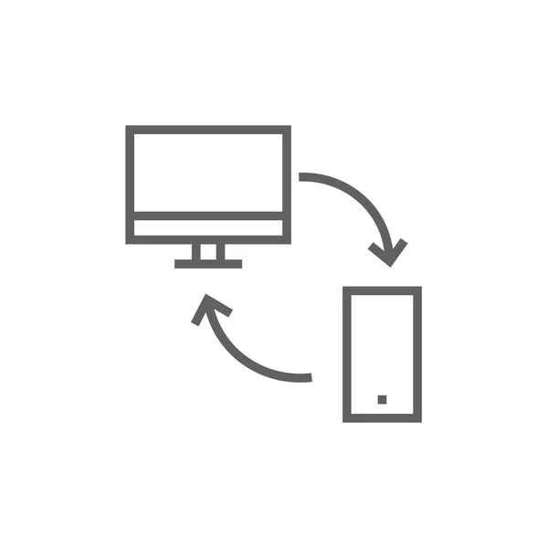 Computer voor adreslijstsynchronisatie met mobiel apparaat lijn pictogram. — Stockvector