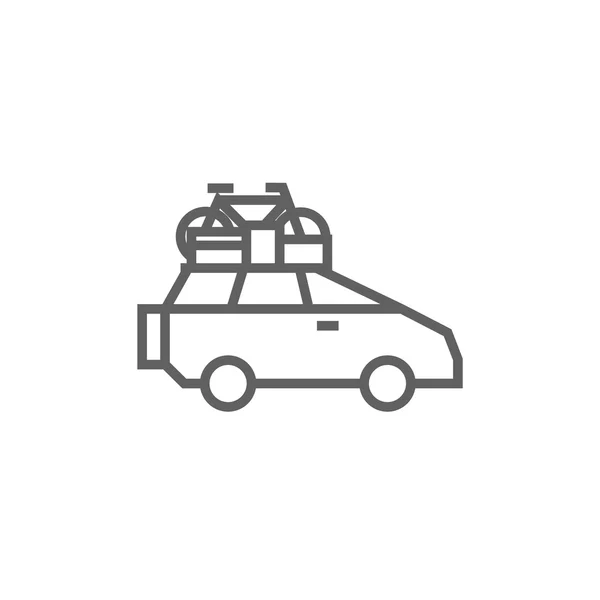 Auto con bicicletta montata sull'icona della linea del tetto . — Vettoriale Stock