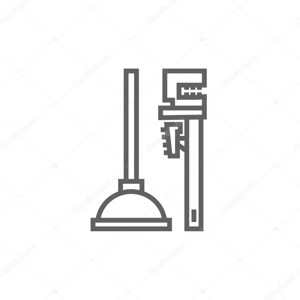 Pipe wrenches and plunger line icon.