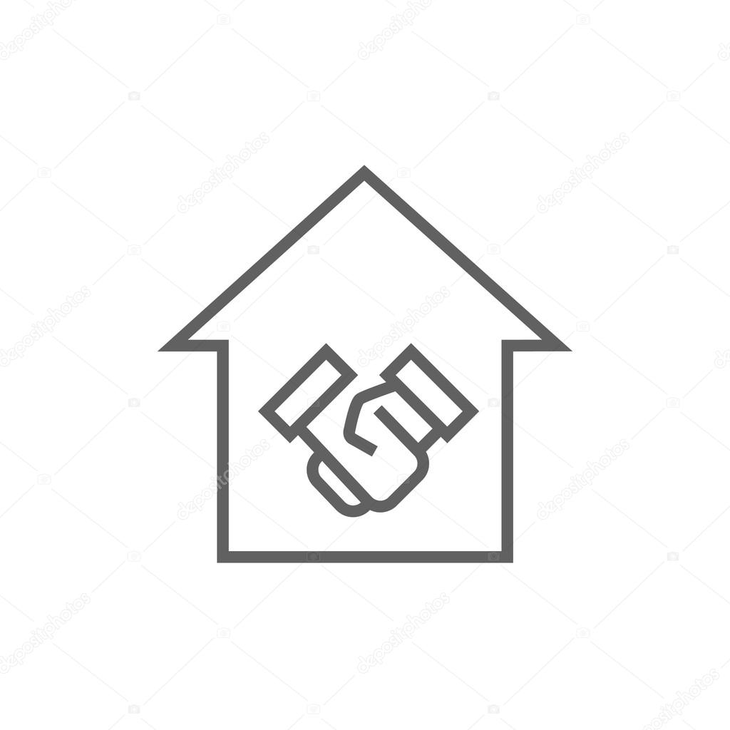 Handshake and successful real estate transaction line icon.