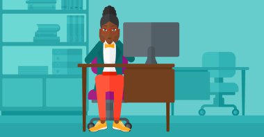 Tired employee sitting in office.