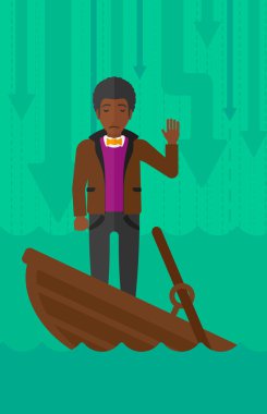 Tekne batıyor ayakta işadamı.